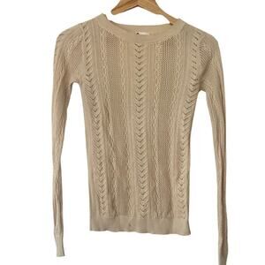 BP Nordstrom 100% Cotton Cream Cable Knit Slim Fit Pullover Sweater • Size S ⬇️